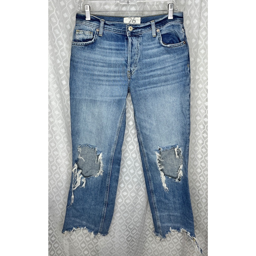 We The Free Distressed Ripped Jeans Cropped Raw‎ Hem Denim Blue Size 26